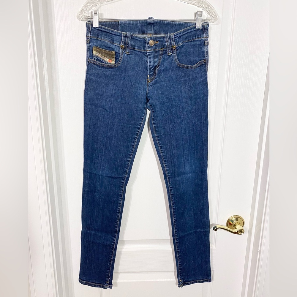 Y2K DIESEL Leather Trim Low Rise Skinny Jeans ITALY MADE Vintage Size 27